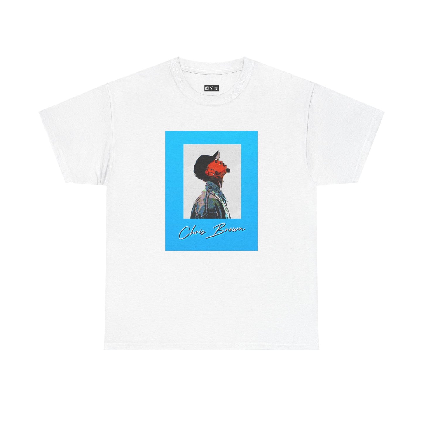 Chris Brown unisex heavyweight tee shirt. Turn heads with a striking side-profile portrait framed in electric blue. A fusion of art and music, this shirt radiates star power, street style, and undeniable confidence.