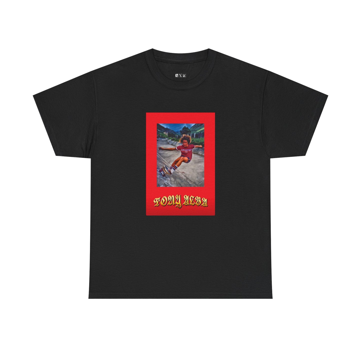 Tony Alva unisex heavyweight tee shirt which rides the edge of freedom and rebellion.  The bold red frame, vintage photo, and old-school lettering captures the raw energy of skateboarding’s godfather. A shirt that screams freedom, grit, and style.