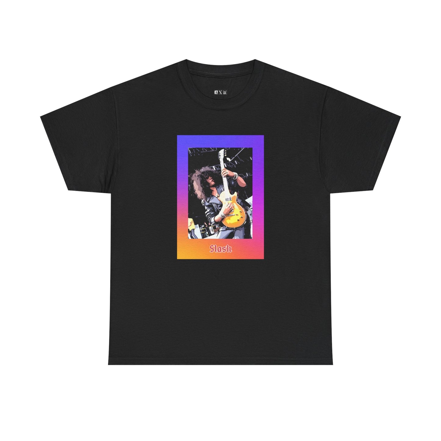 Slash unisex heavyweight tee shirt featuring the legendary guitar hero in full glory, framed by a fiery gradient that screams pure rock ’n’ roll rebellion. Ignite your style and pay tribute wherever you go.