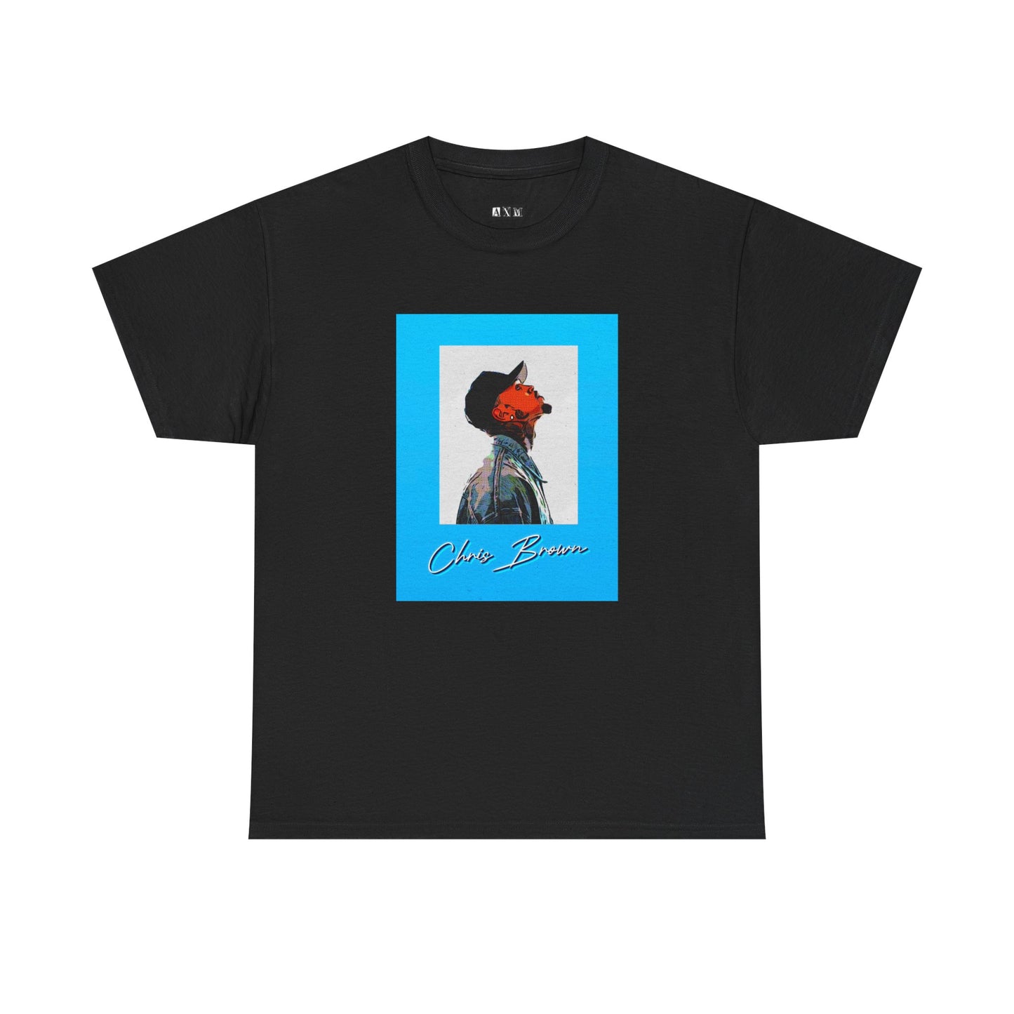Chris Brown unisex heavyweight tee shirt. Turn heads with a striking side-profile portrait framed in electric blue. A fusion of art and music, this shirt radiates star power, street style, and undeniable confidence.