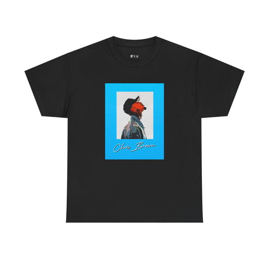 Chris Brown unisex heavyweight tee shirt. Turn heads with a striking side-profile portrait framed in electric blue. A fusion of art and music, this shirt radiates star power, street style, and undeniable confidence.