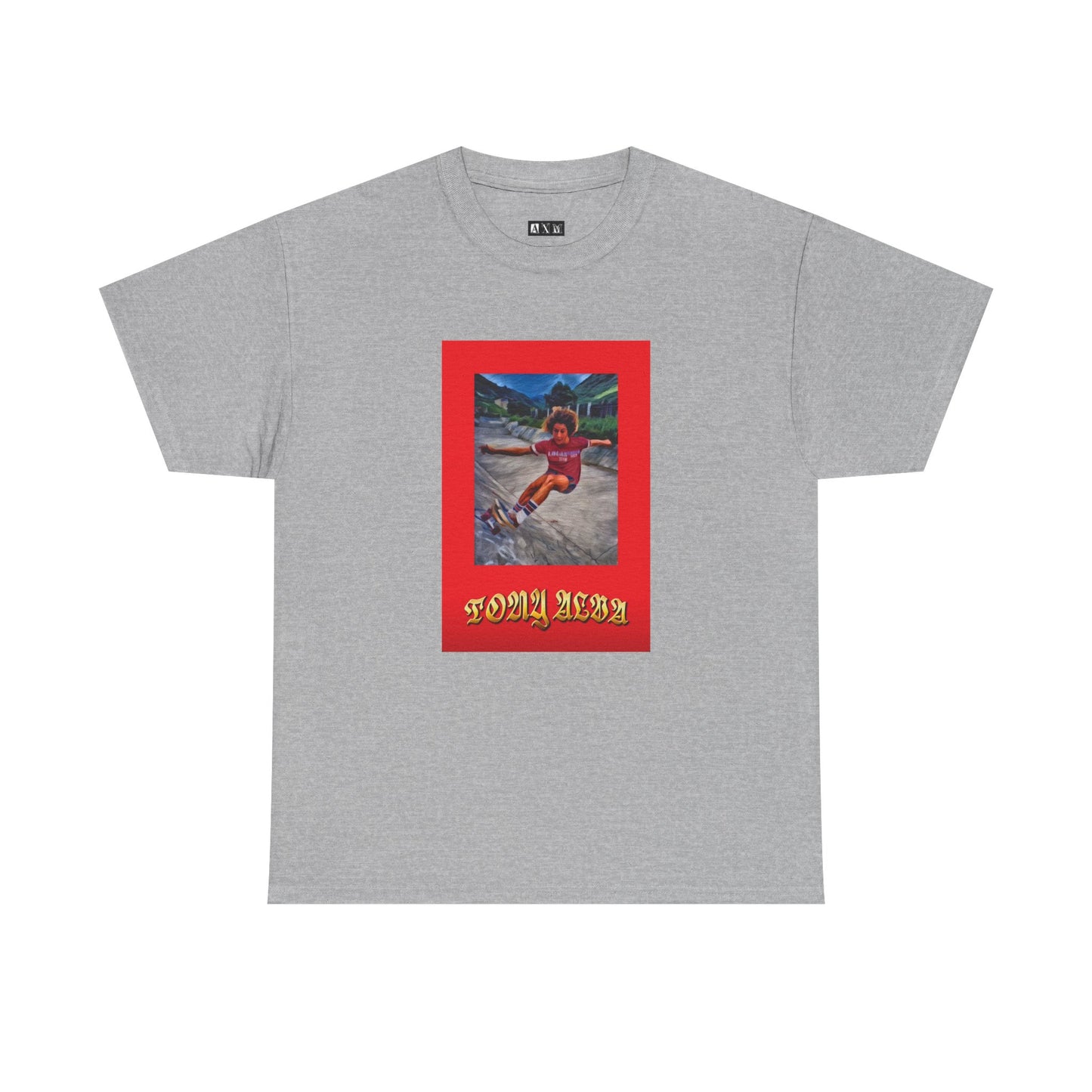 Tony Alva unisex heavyweight tee shirt which rides the edge of freedom and rebellion.  The bold red frame, vintage photo, and old-school lettering captures the raw energy of skateboarding’s godfather. A shirt that screams freedom, grit, and style.