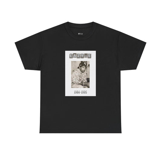 Eazy-E black unisex heavyweight tee shirt. Featuring a vintage portrait with his name and the years 1964-1995, the shirt pays tribute to one of the founding fathers of gangsta rap.