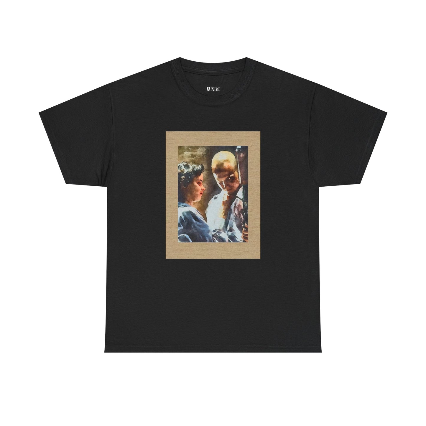 Woody Harrelson and Juliet Lewis black unisex heavyweight tee shirt featuring “Mickey & Mallory” from “Natural Born Killers .” A haunting ode to rebellion, love, and chaos—wear the drama, embody the mayhem.