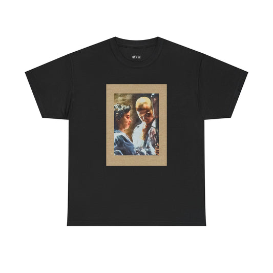 Woody Harrelson and Juliet Lewis black unisex heavyweight tee shirt featuring “Mickey & Mallory” from “Natural Born Killers .” A haunting ode to rebellion, love, and chaos—wear the drama, embody the mayhem.